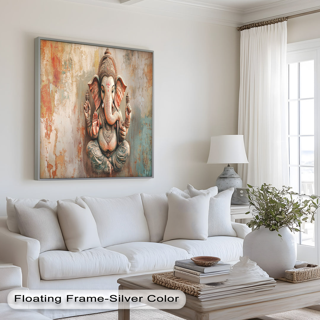A calming image of Lord Ganesha with subtle tones and expressive texture, symbolizing wisdom, prosperity, and divine energy.