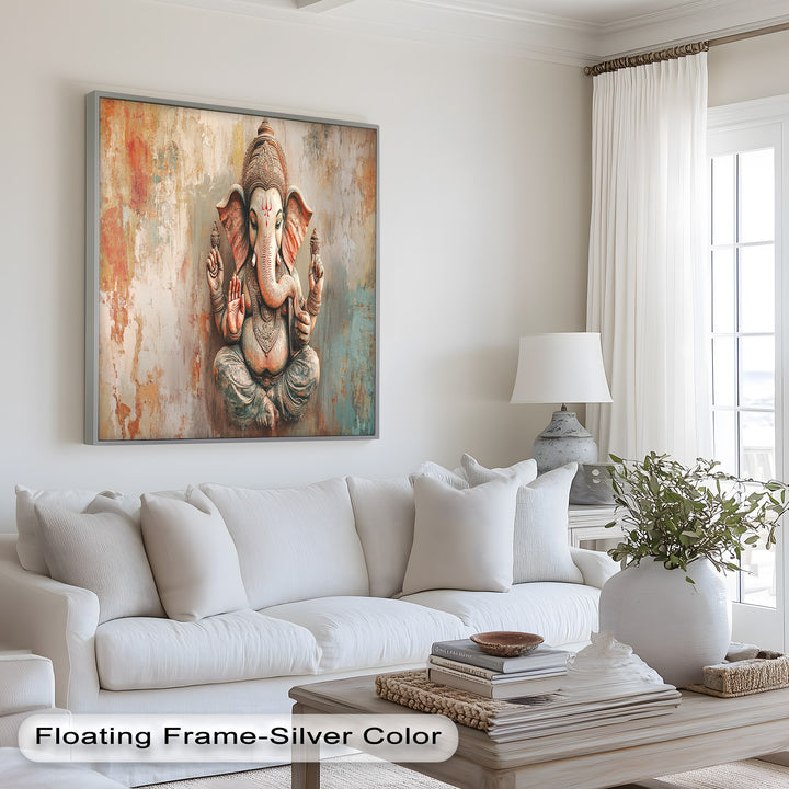 A calming image of Lord Ganesha with subtle tones and expressive texture, symbolizing wisdom, prosperity, and divine energy.