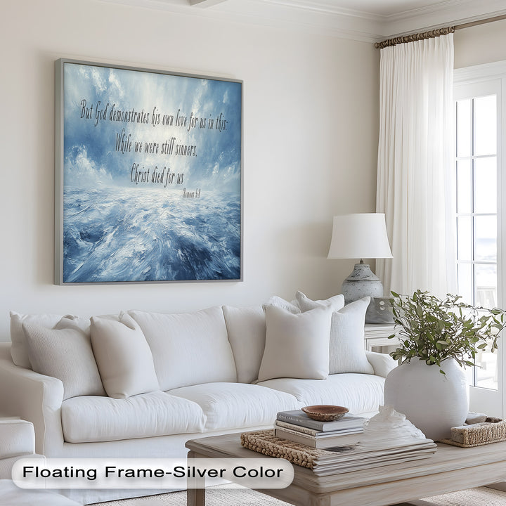 Romans 5:8 – Divine Love Bible Verse Oil Painting