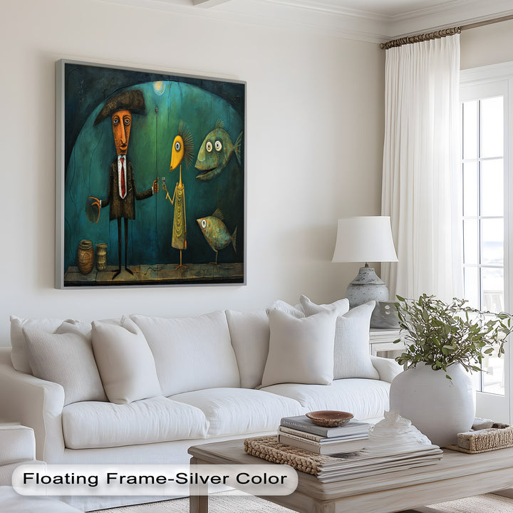 Moonlight Toast – Whimsical Surrealist Underwater Picasso Oil Painting