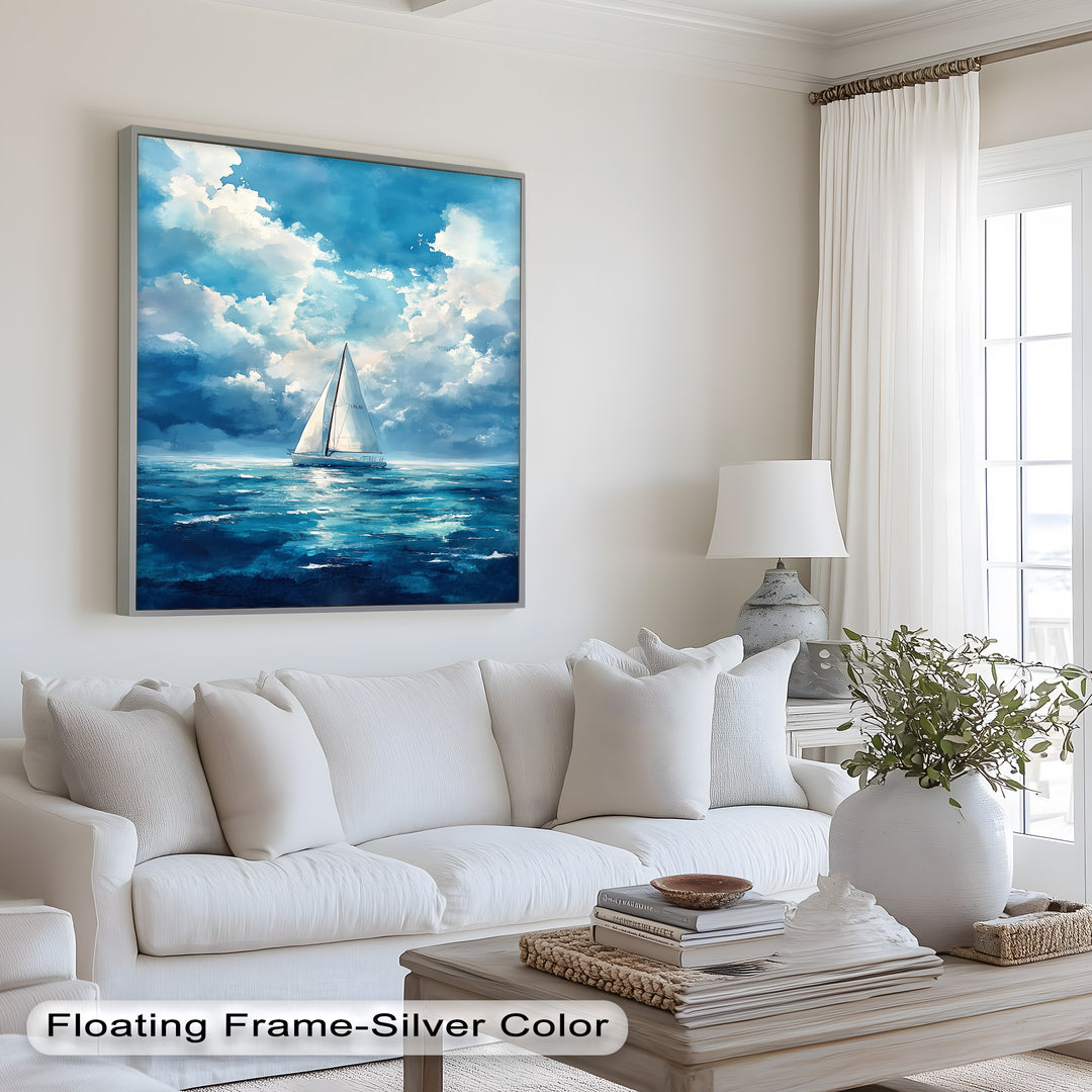 Blue Sky – White Sailboat Oil Painting