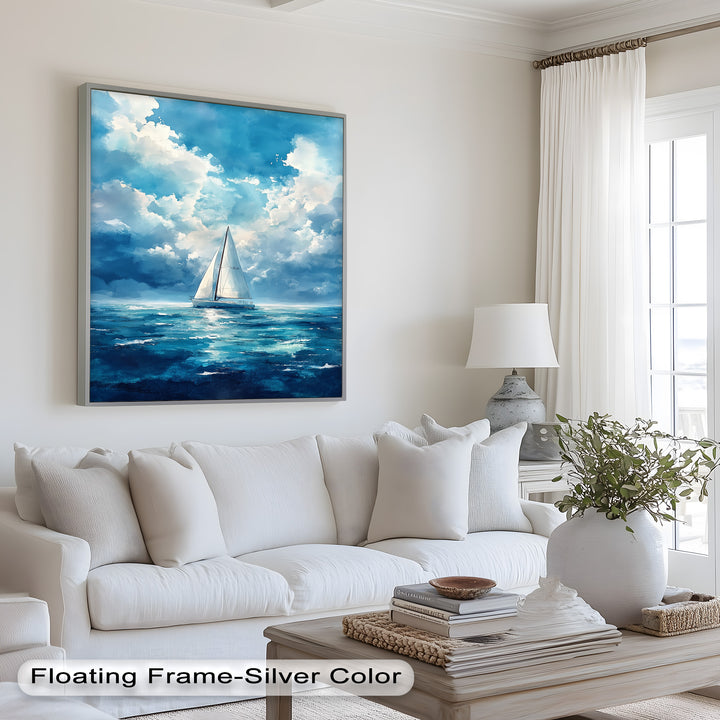 Blue Sky – White Sailboat Oil Painting