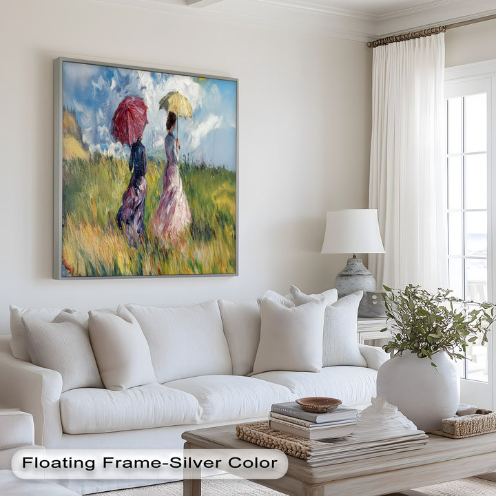 Ladies with Parasols in a Sunlit Meadow – Impressionist Oil Painting