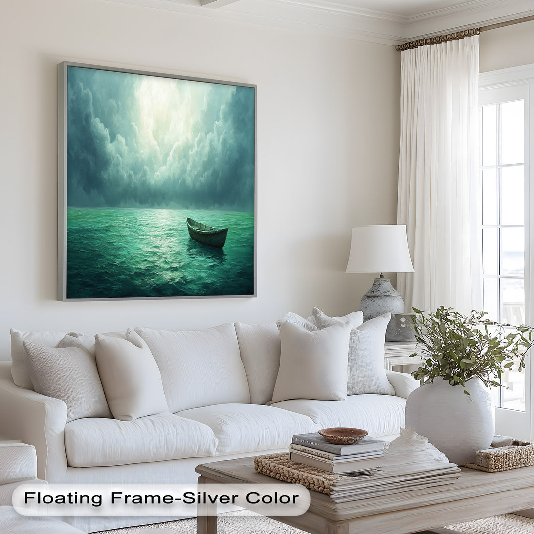 Solitude Adrift – Serene Empty Rowboat Oil Painting