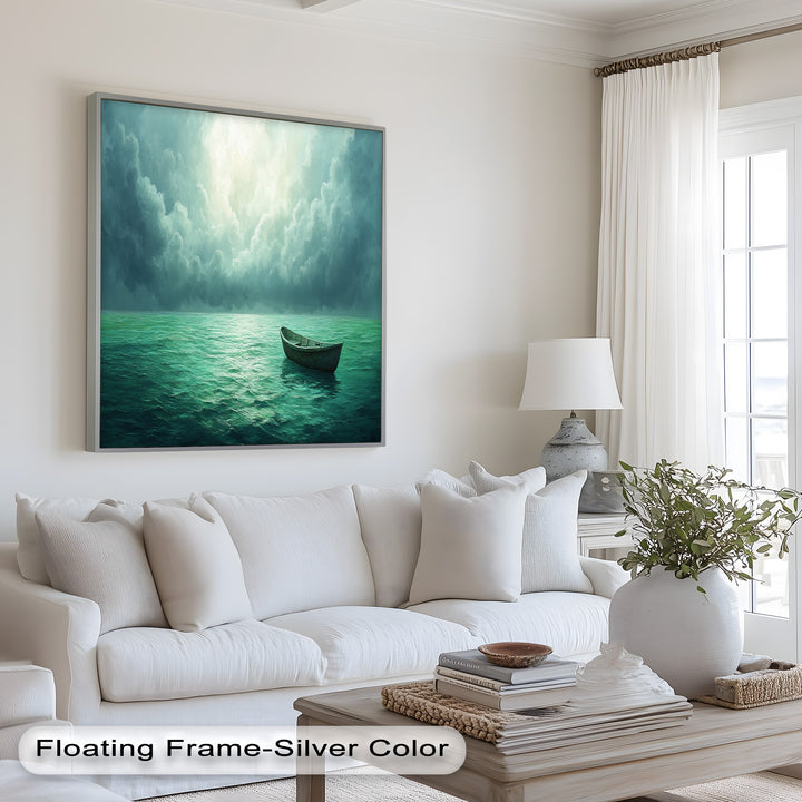 Solitude Adrift – Serene Empty Rowboat Oil Painting