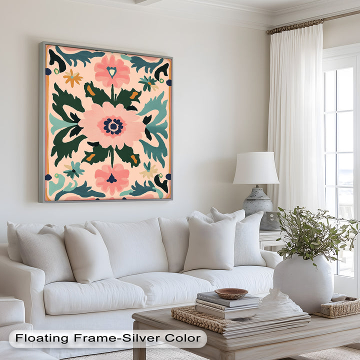 Folk Bloom – Symmetrisches Boho-Blumenölgemälde