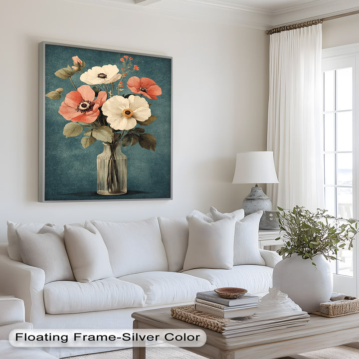 Vintage Mohnblumen in Glasvase – Romantisches Blumenölgemälde