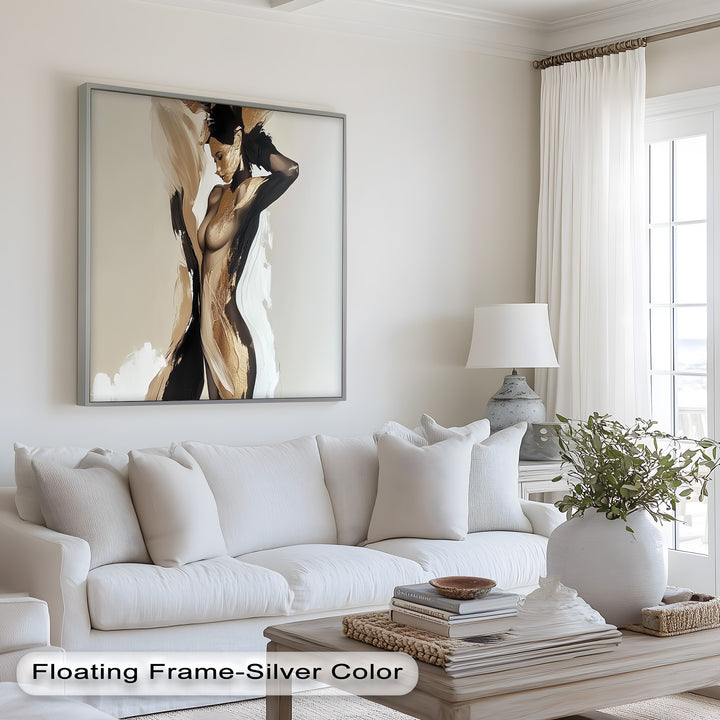 Golden Silence – Abstract Female Figure Oil Painting
