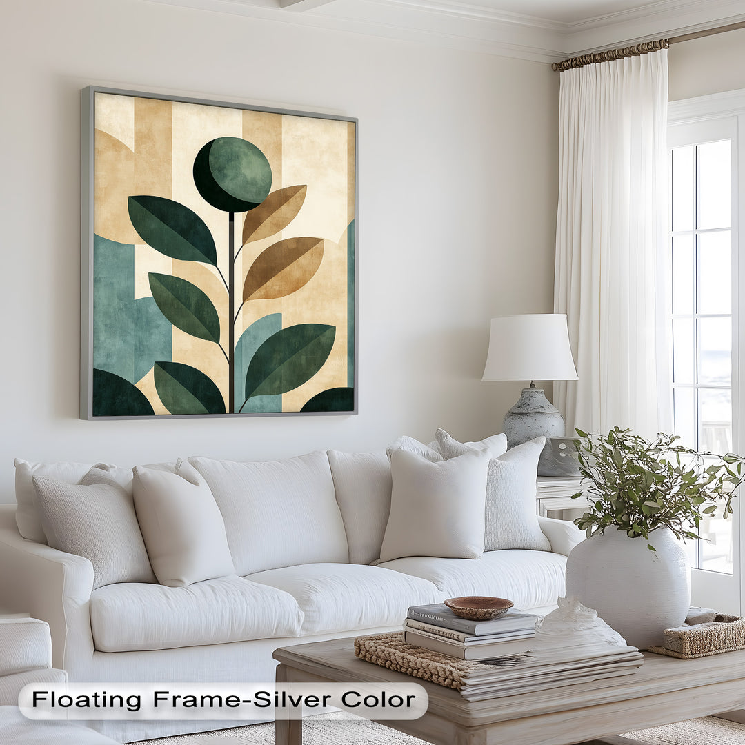 Geometric Botanical – Mid-Century Modern Leaf Oil Painting