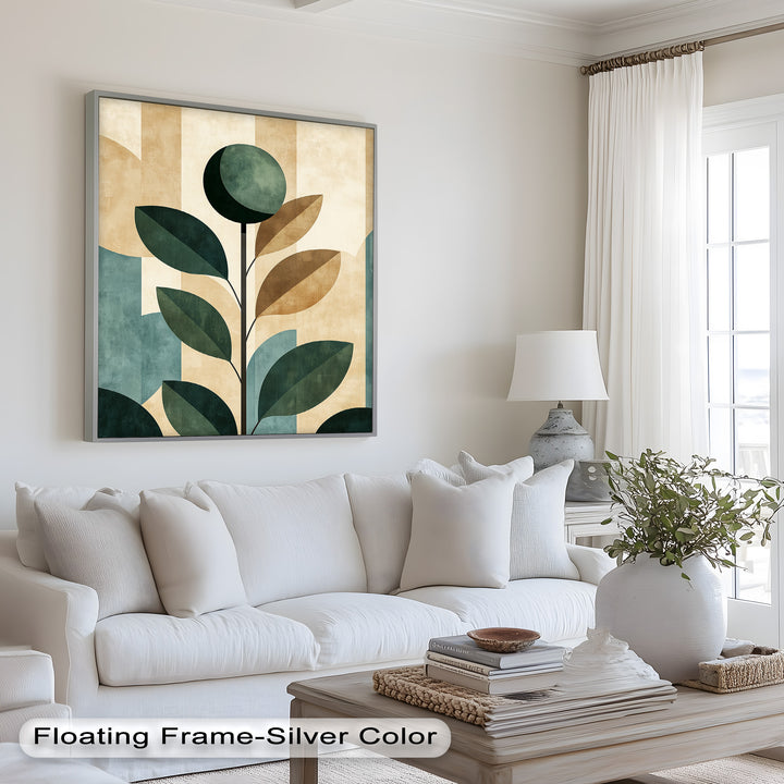 Geometric Botanical – Mid-Century Modern Leaf Oil Painting