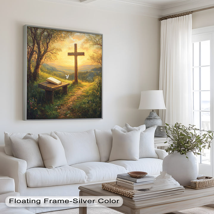 Pfad des Glaubens – Christliches Kreuz und Bibel-Ölgemälde