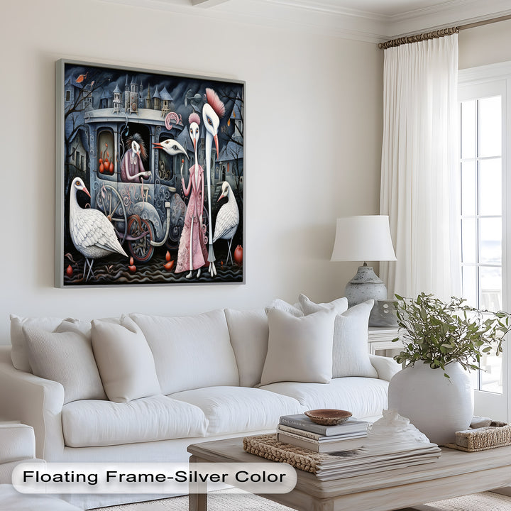 Crimson Couriers – Surreal Carriage Scene Oil Painting