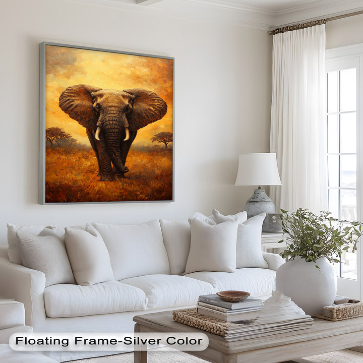 Majestic Elephant at Sunset – Wildlife Oil Painting