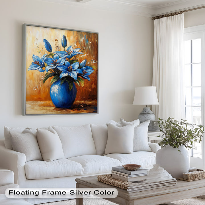 Azure Blossoms in a Blue Vase – Flower Oil Painting