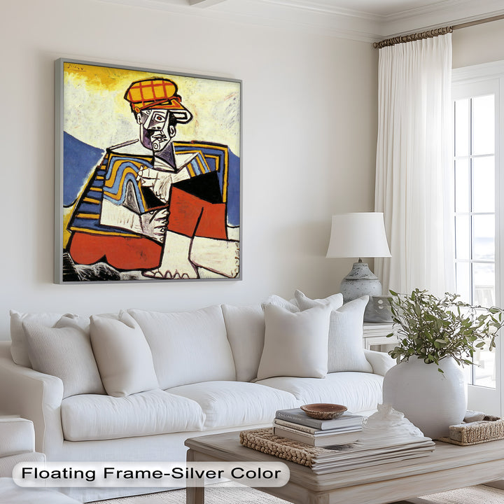 Geometric Man in Red Hat Wall Art – Cubist Oil Painting