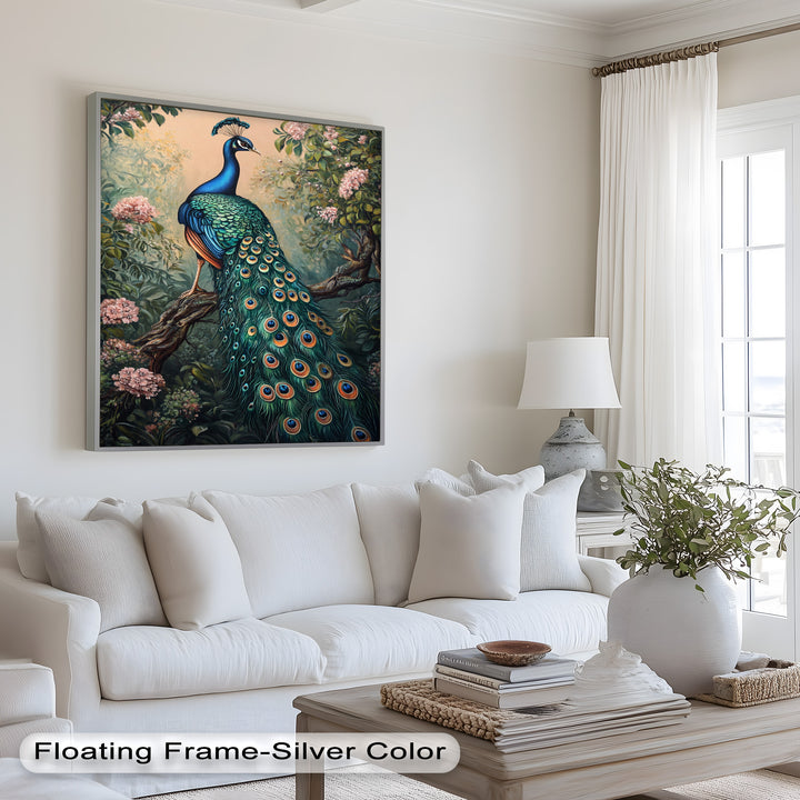 Peacock Among Blossoms – Regal Garden Beauty Animal Oil Painting