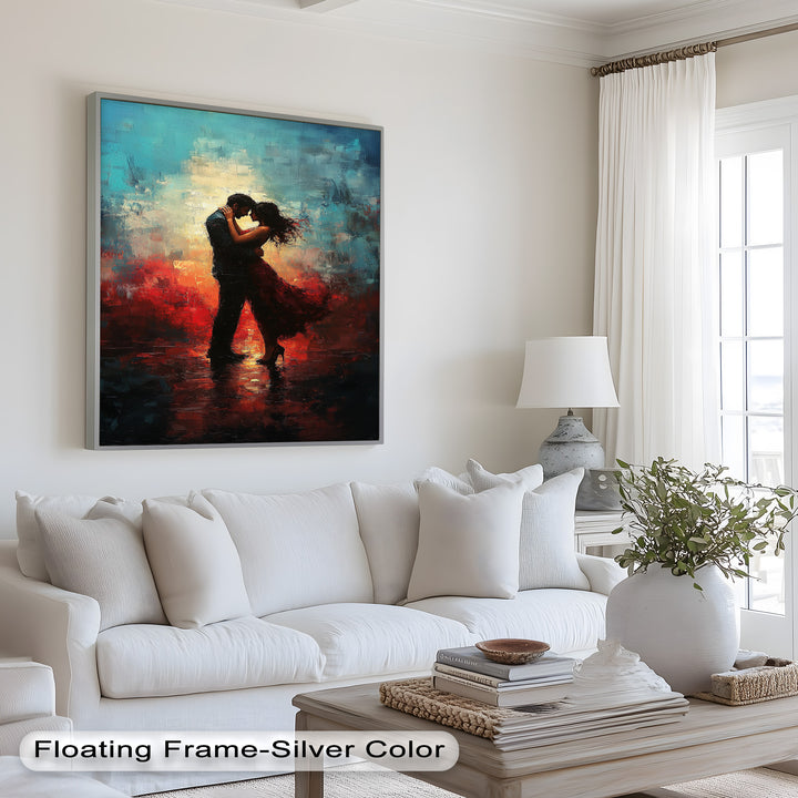 Romantic Couple in Fiery Twilight - Modern Oil Painting