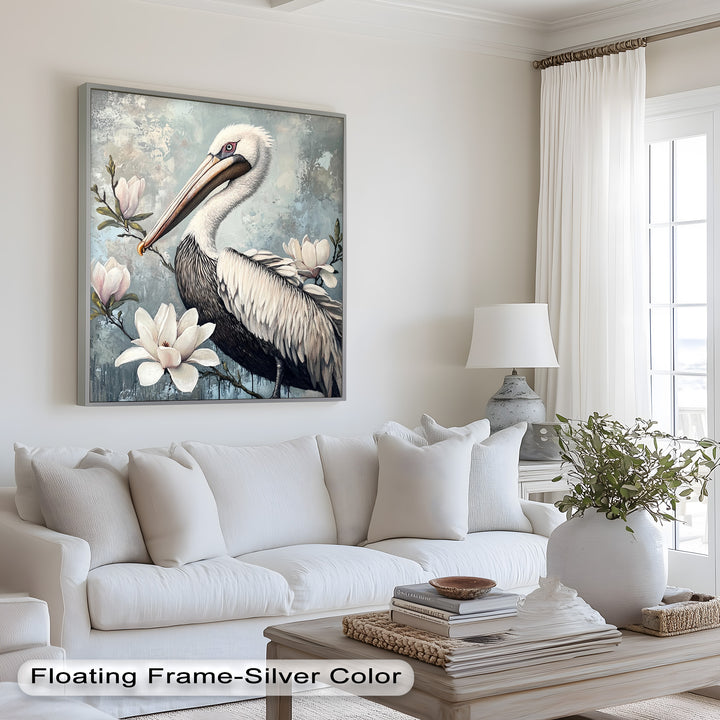 White Pelican Among Magnolia Blossoms - Animal Oil Painting