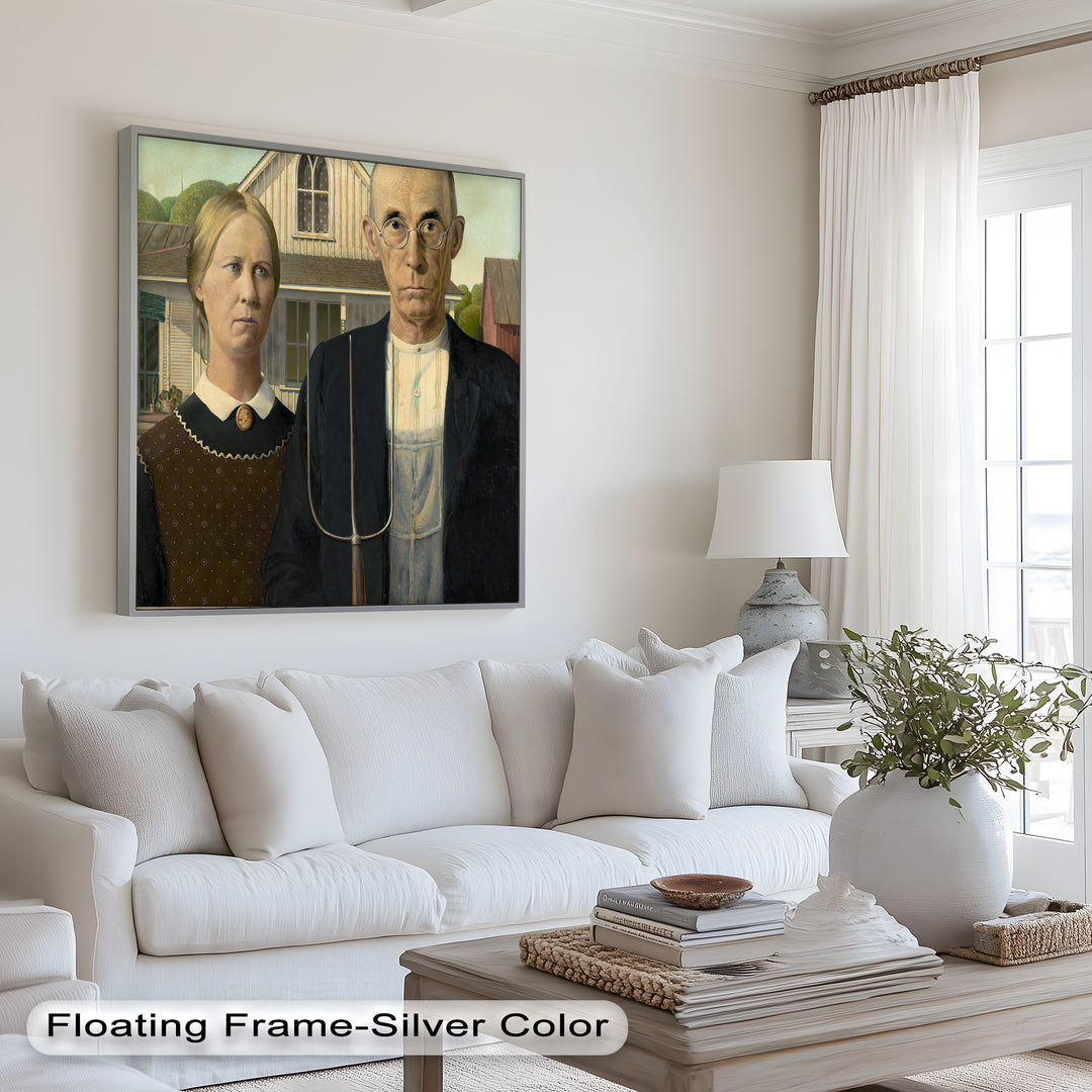 American Gothic – Ikonisches Porträt des Mittleren Westens, historisches Ölgemälde