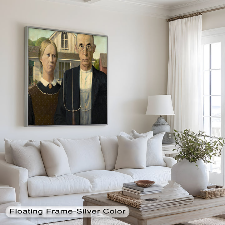 American Gothic – Ikonisches Porträt des Mittleren Westens, historisches Ölgemälde