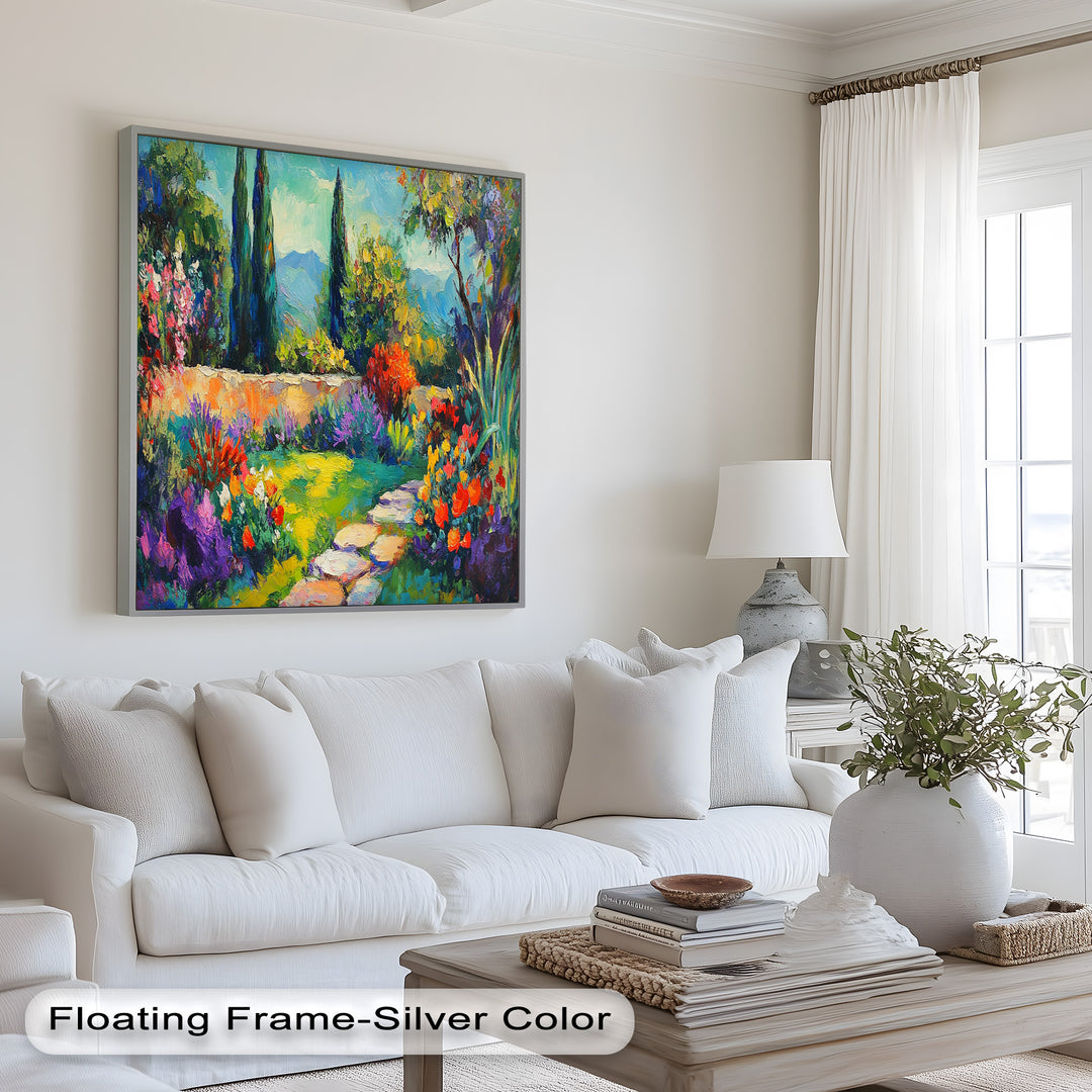 Sunlit Garden Path Oil Painting – Fauvist Outdoor Floral Landscape