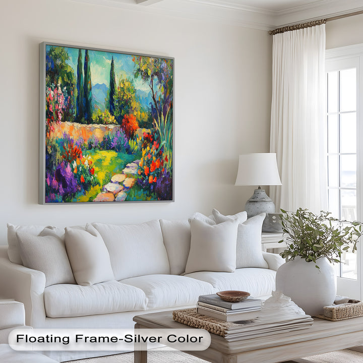 Sunlit Garden Path Oil Painting – Fauvist Outdoor Floral Landscape