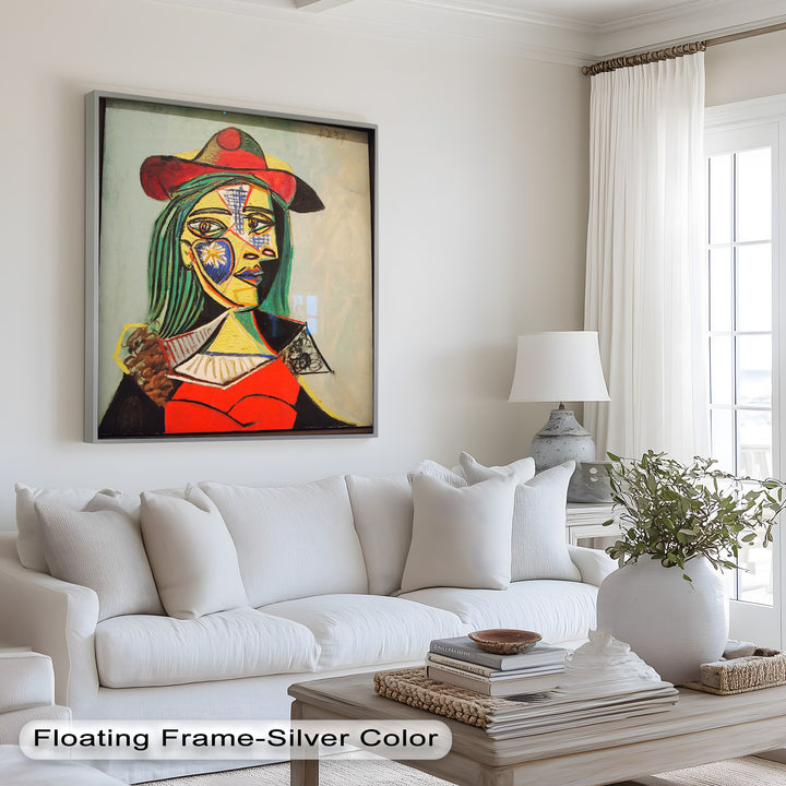 Strahlender Blick – Frau mit rotem Hut, kubistisches Porträt, Picasso-Ölgemälde