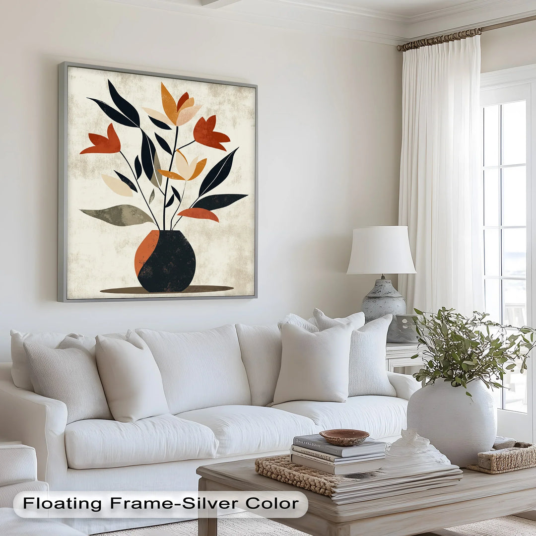 Earthy Boho Floral – Modern Abstract Vase Oil Painting - MyPhotoStation