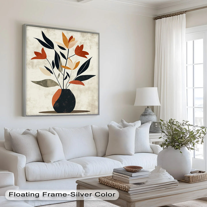 Earthy Boho Floral – Modern Abstract Vase Oil Painting - MyPhotoStation