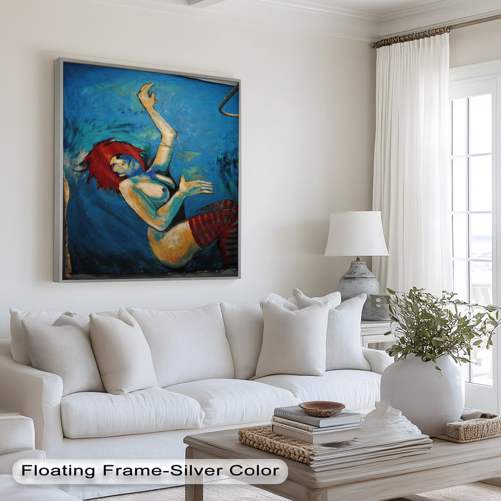 Descent in Blue – Expressionist Female Nude Picasso Oil Painting