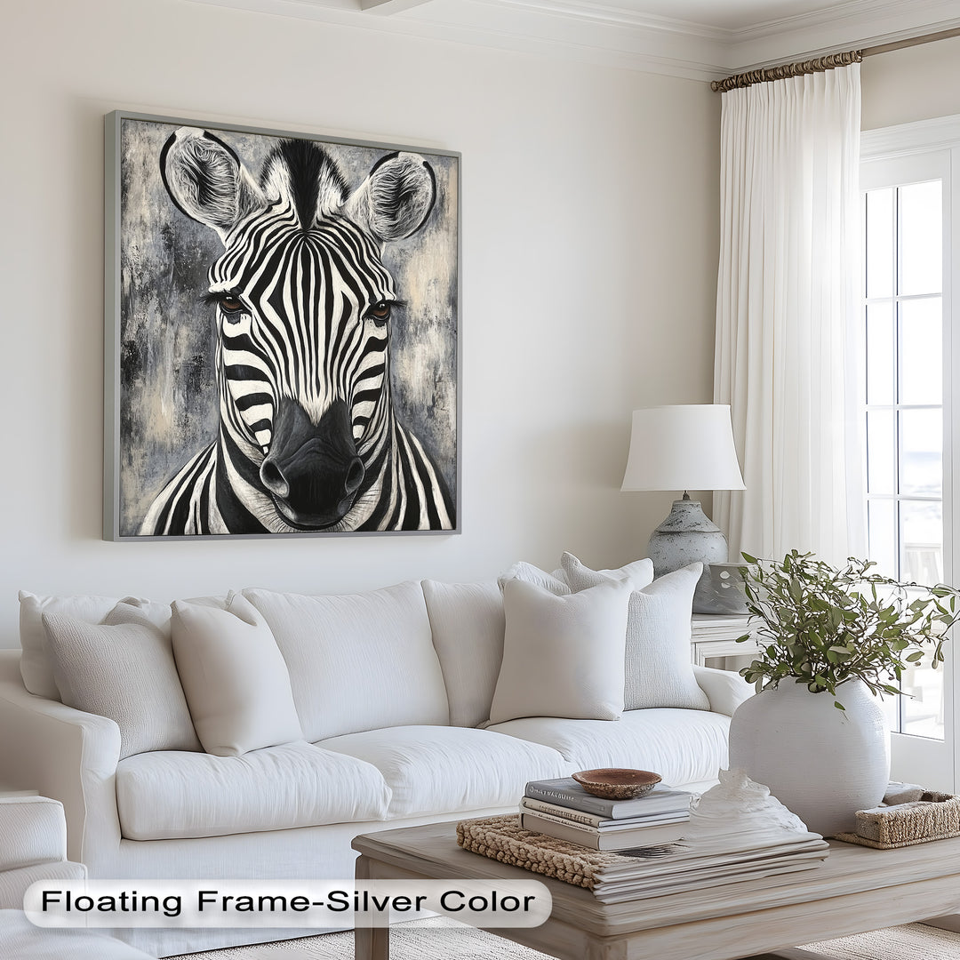 Zebra Portrait – Bold Black and White Animal Oil Painting