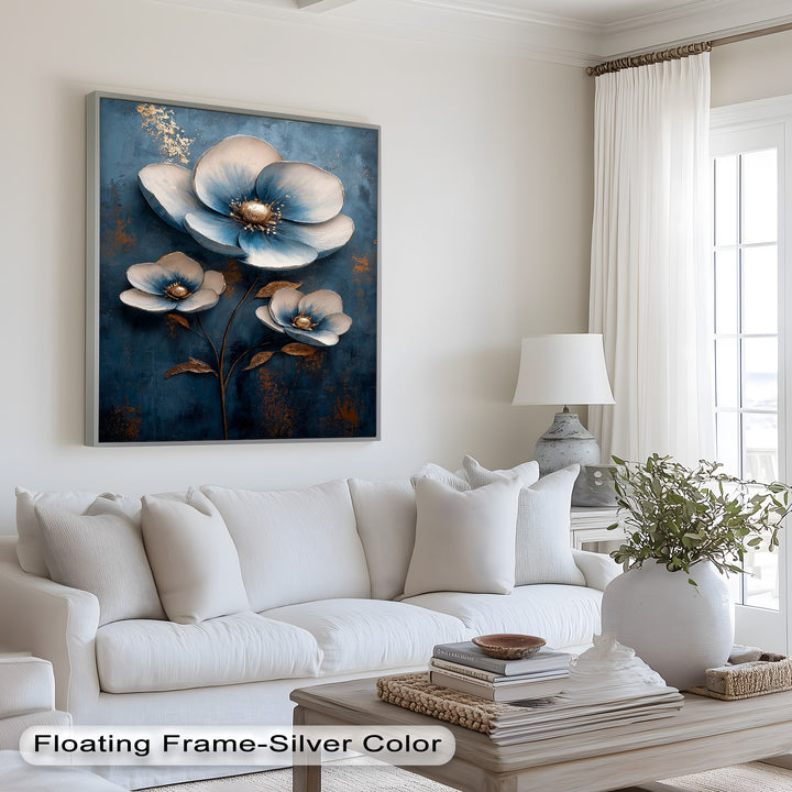 Blue and Gold Flower - Modern Oil Painting