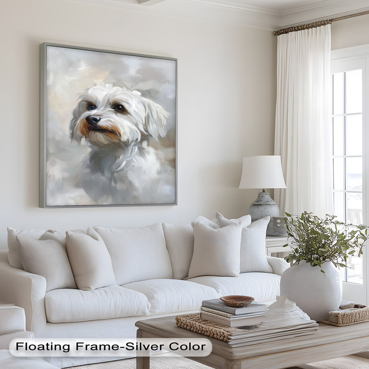 Snowy Gaze – White Maltese Portrait Animal Oil Painting