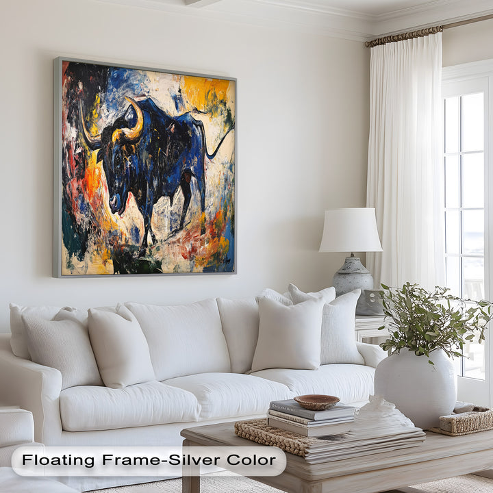 Power in Motion – Expressionist Bull Oil Painting