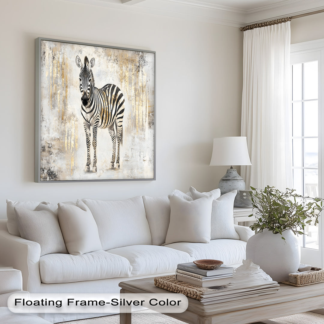 Golden Streak Zebra with Neutral Backdrop - Animal Oil Painting
