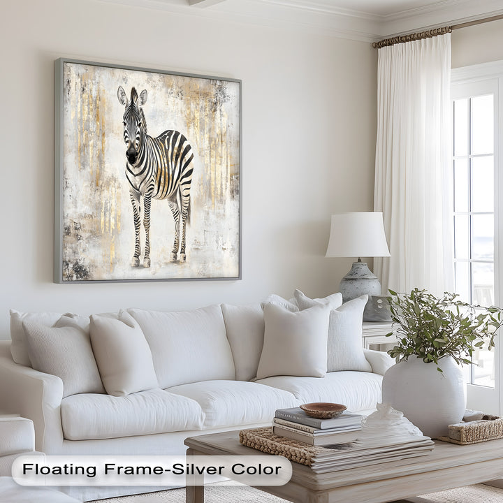 Golden Streak Zebra with Neutral Backdrop - Animal Oil Painting