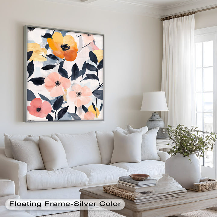 Soft Harmony – Peach and Mustard Floral Oil Painting