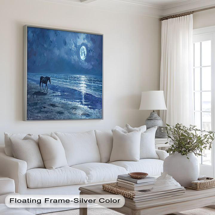 Moonlight & Horse – Serene Nighttime Oil Painting