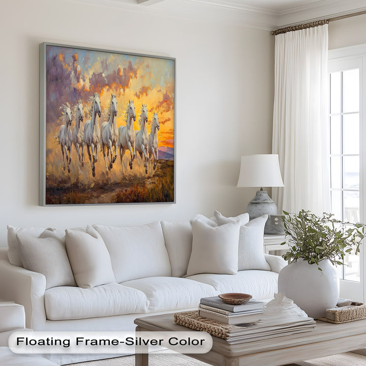 Run with the Sun – White Horses Oil Painting