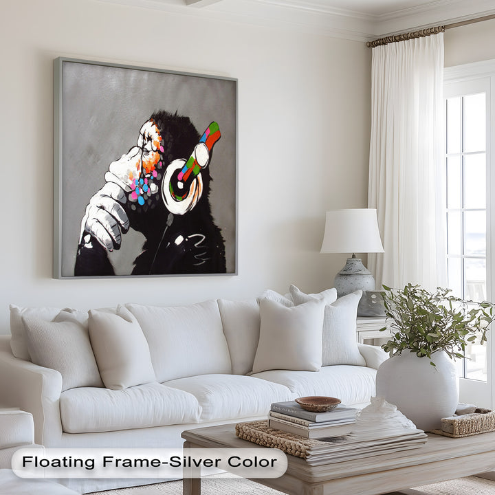 Contemplative Chimp with Headphones - Banksy Oil Painting
