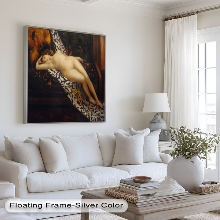 Velvet Reverie – Reclining Nude on Ornamental Nude Oil Painting