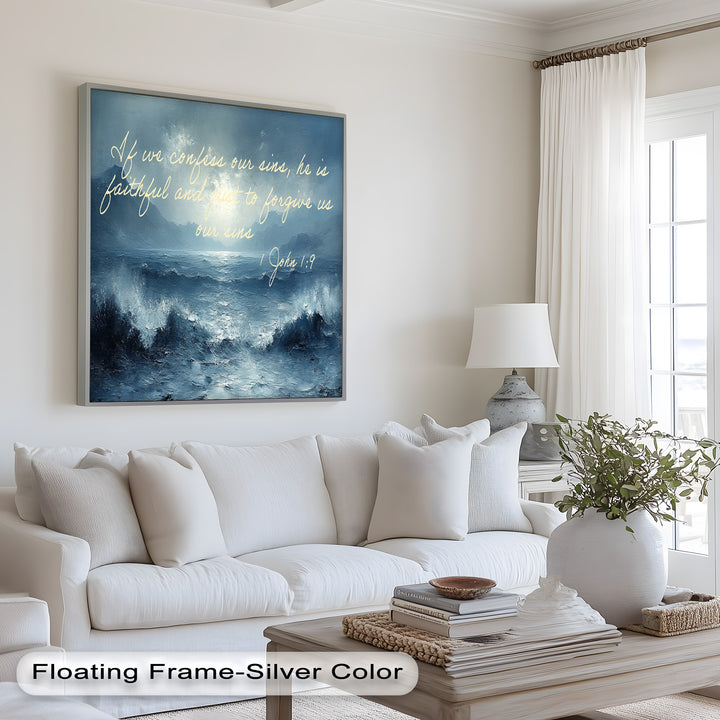 1 John 1:9 – Forgiveness and Grace Bible Verse Oil Painting