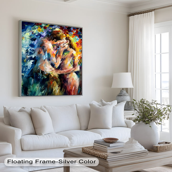 Ethereal Embrace – Abstract Lovers in a Burst of Color Oil Painting