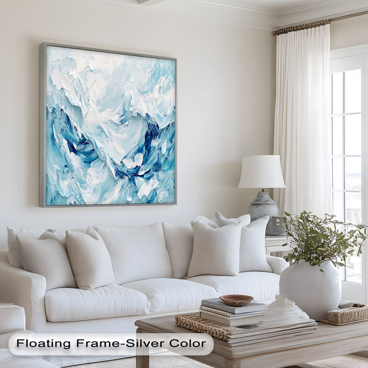 Ocean Ice Texture Art – Abstract Blue & White Oil Painting