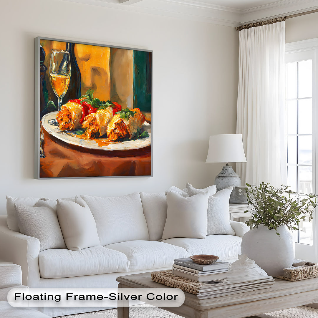 Gefüllte Paprika und Wein – Gourmet-Essszene Food Painting