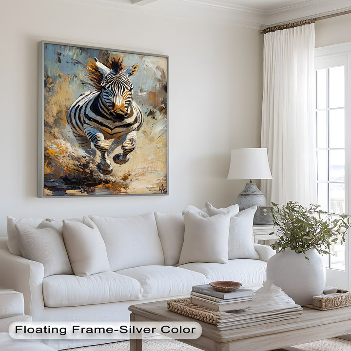 Charging Zebra in Dust Storm – Wildlife Animal Oil Painting