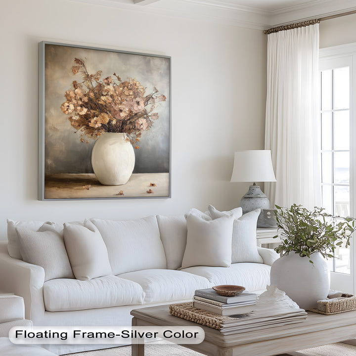 Brown Bouquet in White Vase - Flower Oil Painting
