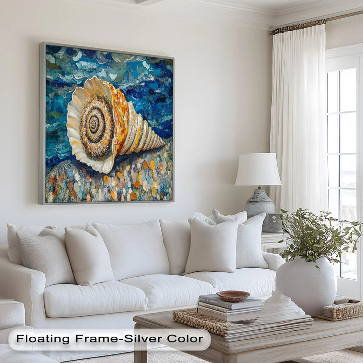 Whispers of the Sea – Spiral Shell on Coastal Shoreline Oil Painting - MyPhotoStation