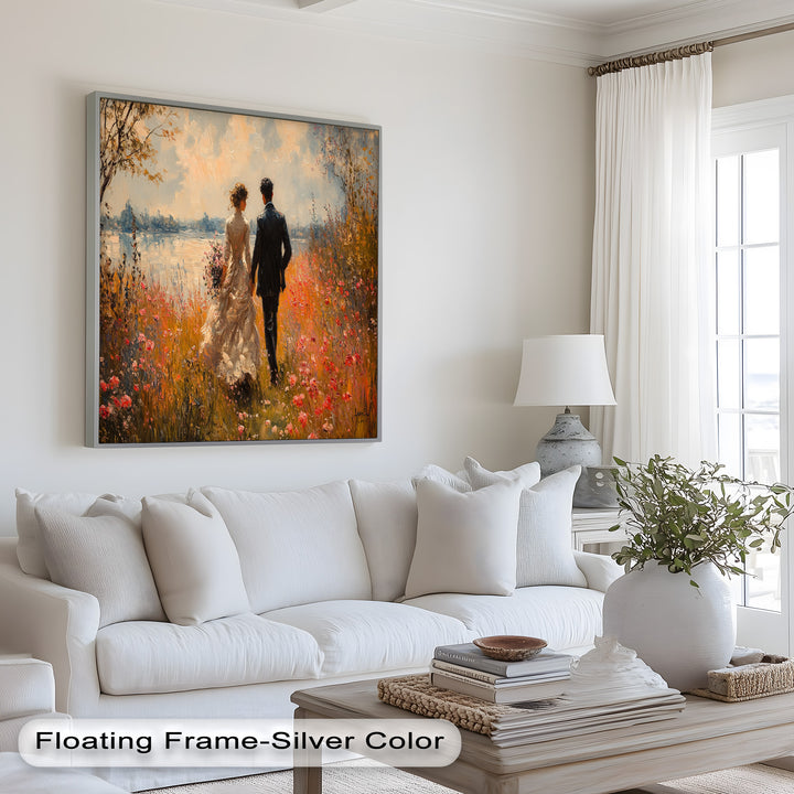 A Walk to Remember – Impressionist Couple in Blooming Field Oil Painting