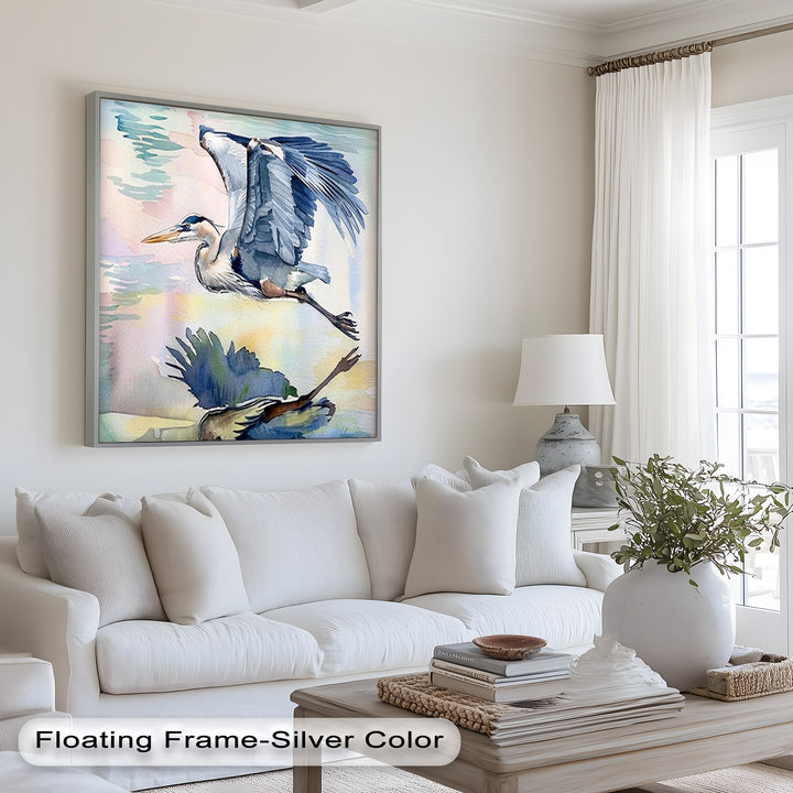 Flying Heron Bird Wall Art – Elegant Nature Oil Painting